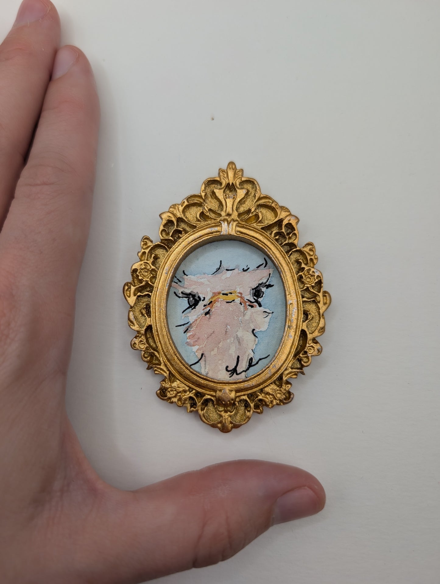 Mini Ostrich Painting - Original Watercolor Art by Lora Cavallin