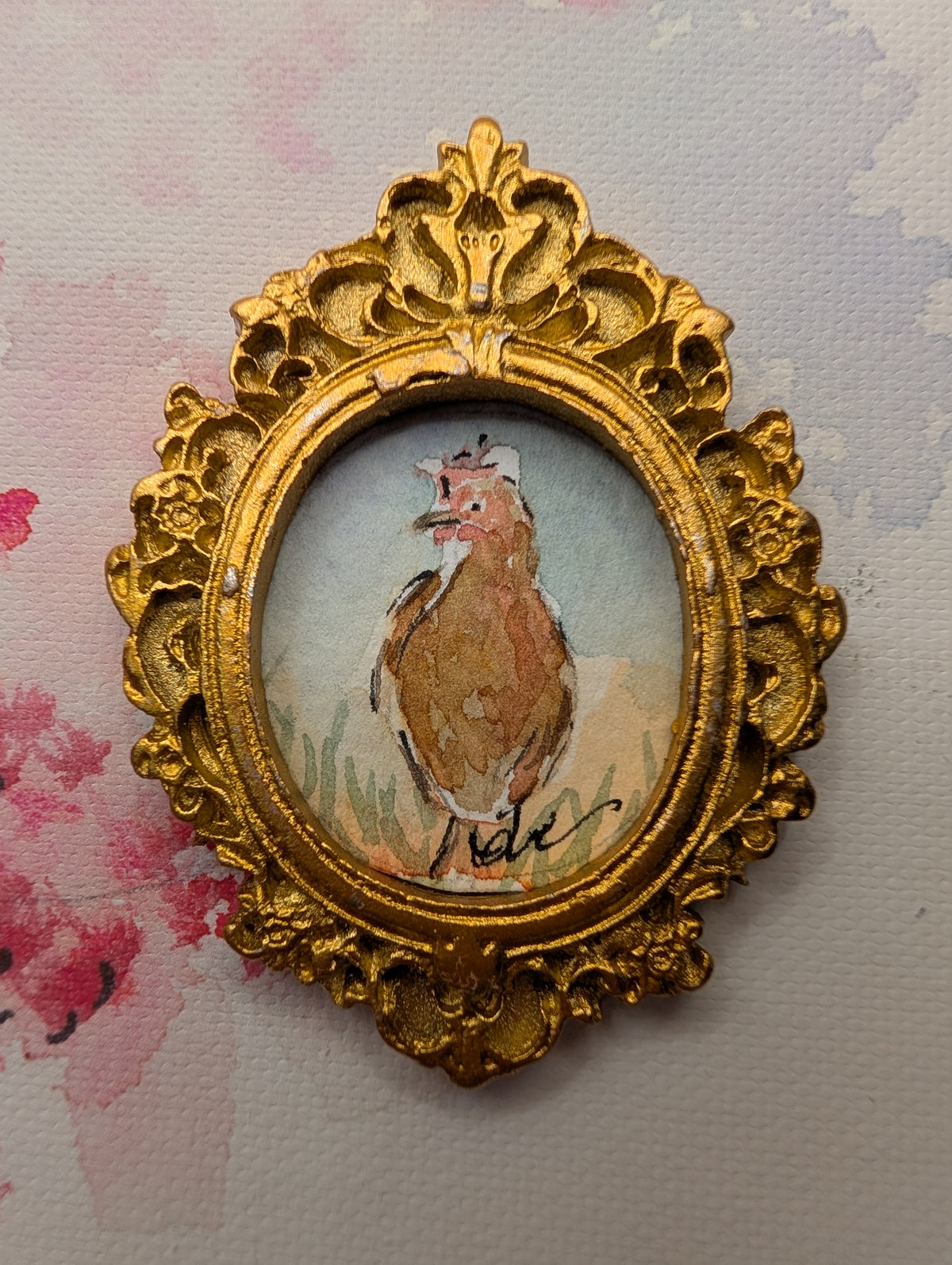 Mini Rooster Painting - Original Watercolor Art by Lora Cavallin