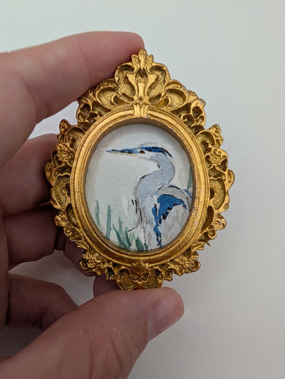 Mini Blue Heron Painting - Original Watercolor Art by Lora Cavallin