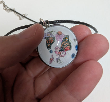 Butterfly and Flowers Pendant Necklace - Lora Cavallin Art