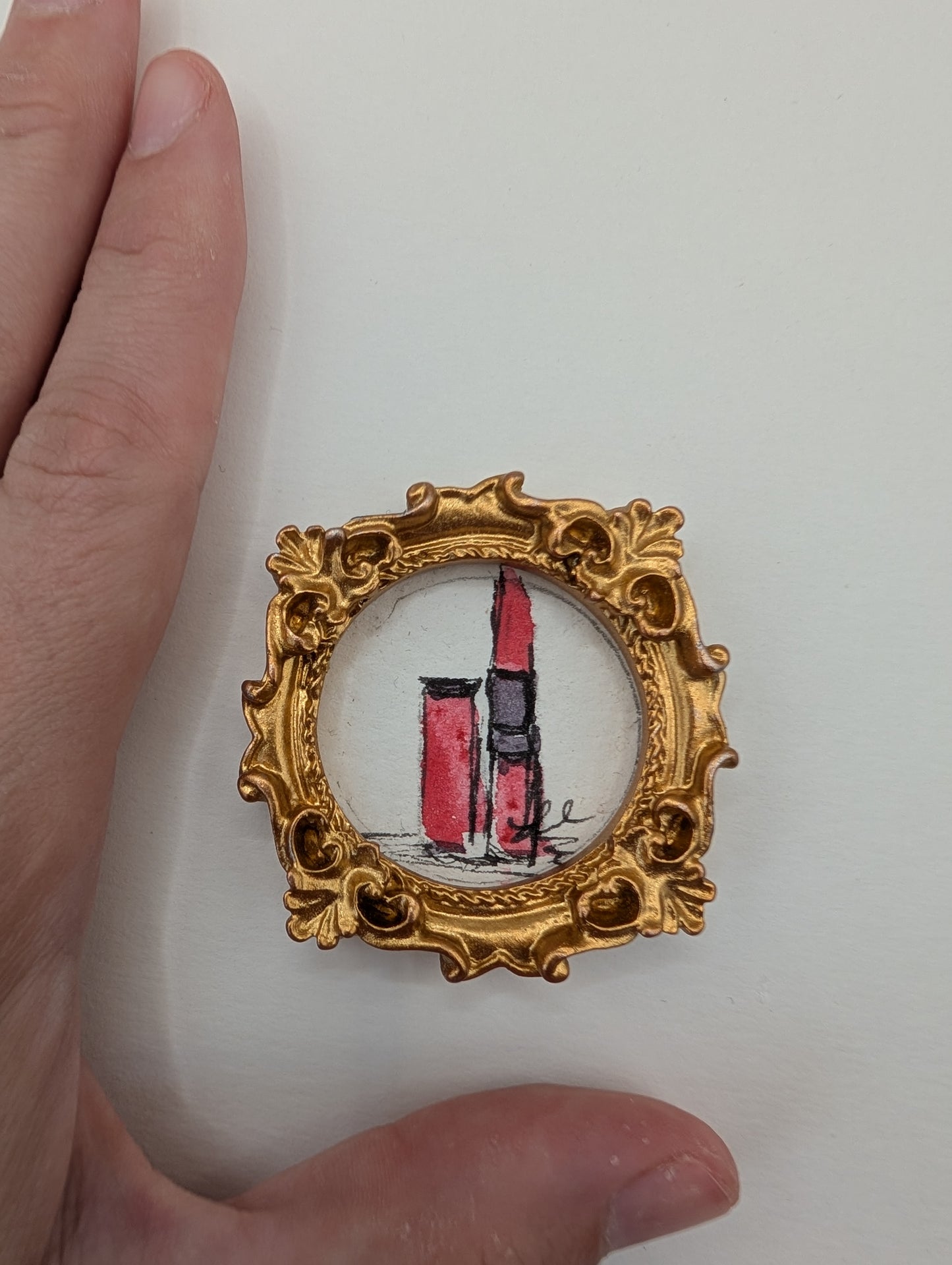 Mini Lipstick Painting - Original Watercolor Art by Lora Cavallin