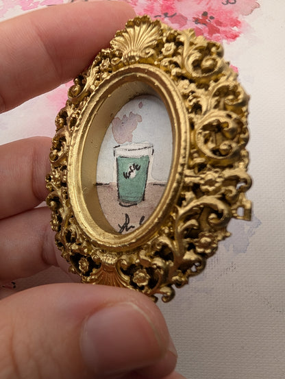Mini Coffee Cup Painting - Original Watercolor Art by Lora Cavallin