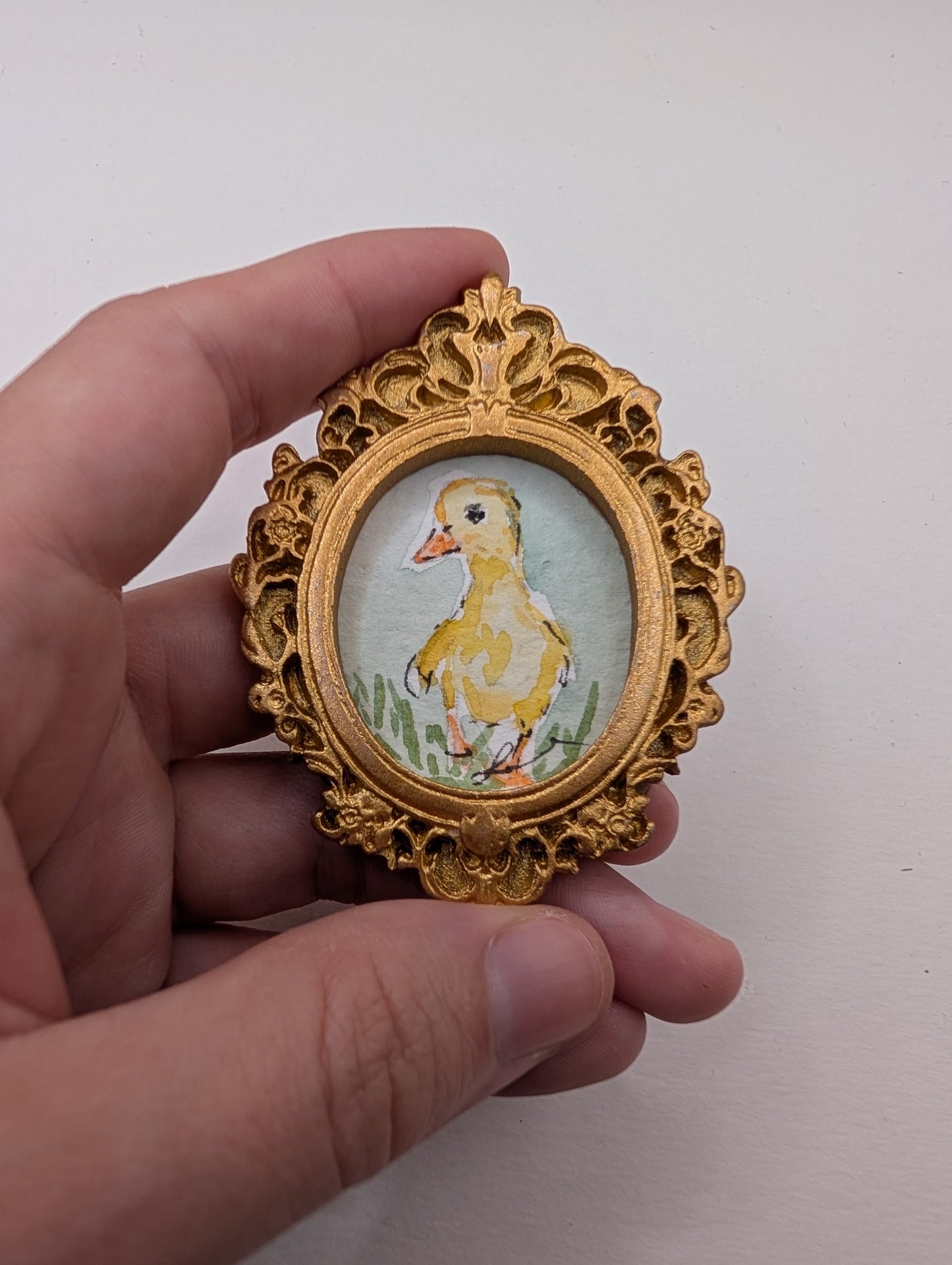Mini Baby Duck Painting - Original Watercolor Art by Lora Cavallin