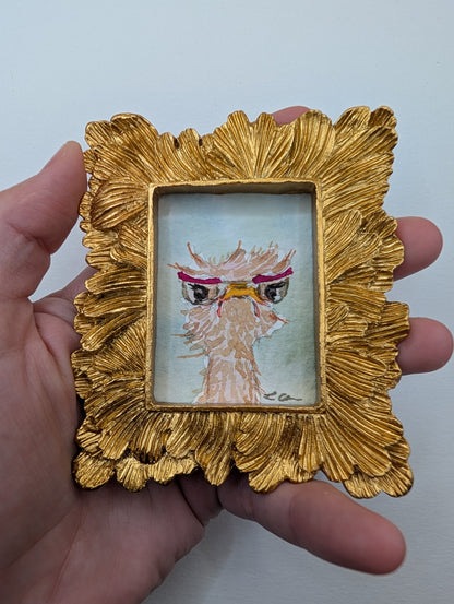 Mini Grumpy Ostrich with Glasses Painting - Original Watercolor Art by Lora Cavallin