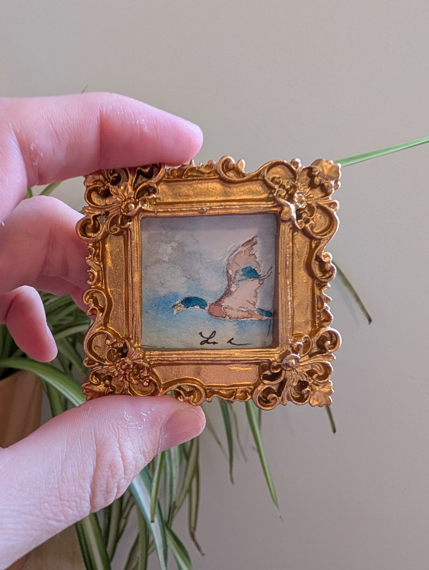 Mini Mallard Duck Painting - Original Watercolor Art by Lora Cavallin