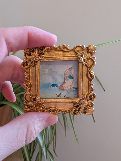 Mini Mallard Duck Painting - Original Watercolor Art by Lora Cavallin
