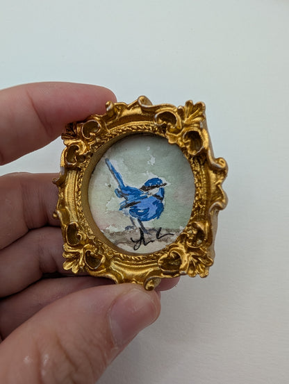 Mini Blue Fairy Wren Painting - Original Watercolor Art by Lora Cavallin