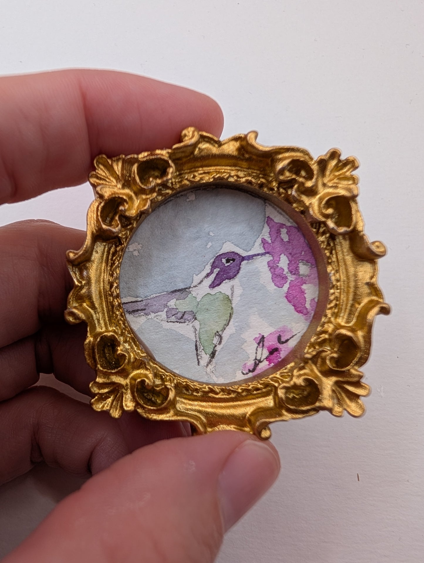 Mini Hummingbird Painting - Original Watercolor Art by Lora Cavallin