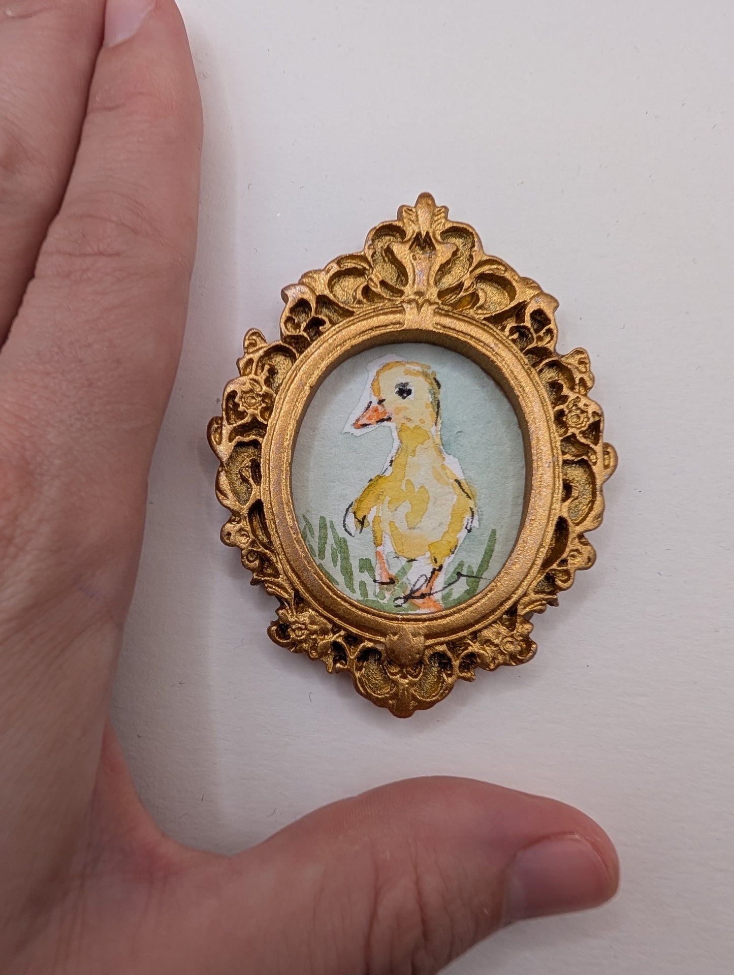Mini Baby Duck Painting - Original Watercolor Art by Lora Cavallin