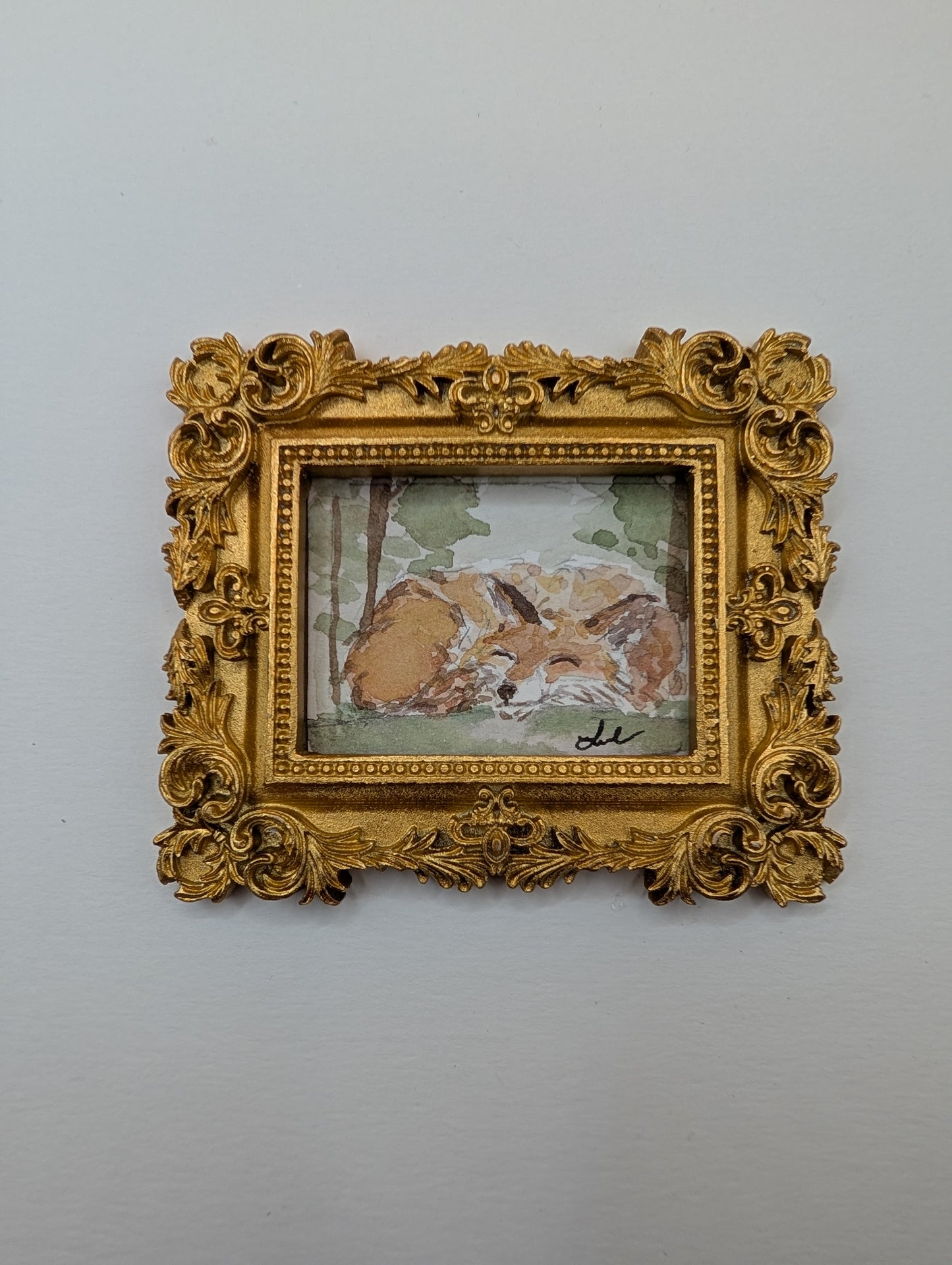 Mini Sleeping Fox Painting - Original Watercolor Art by Lora Cavallin