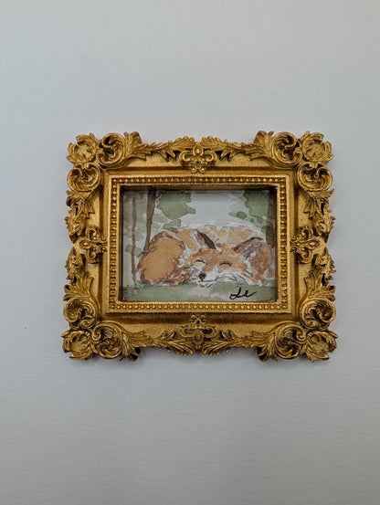 Mini Sleeping Fox Painting - Original Watercolor Art by Lora Cavallin