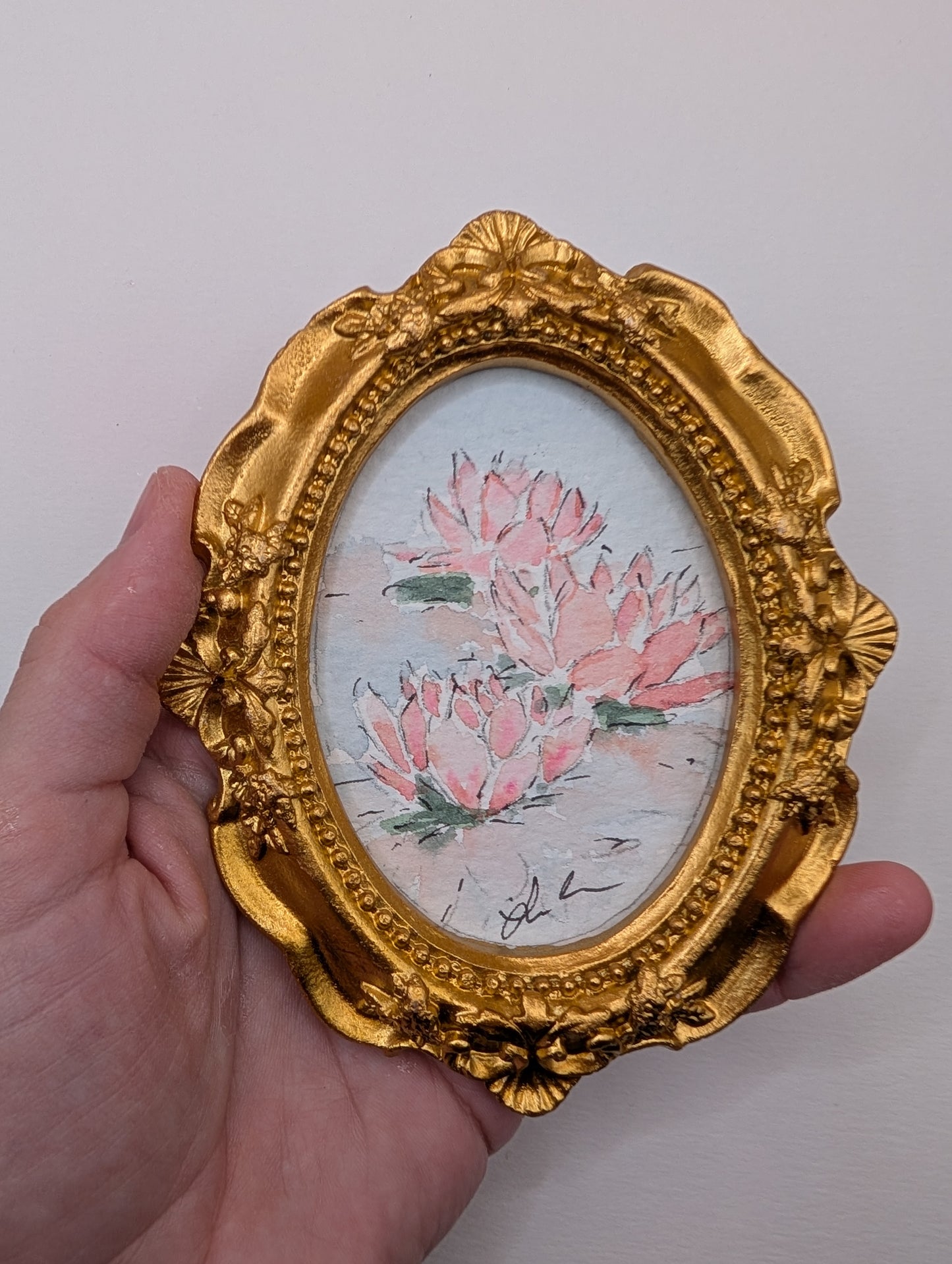 Mini Water Lily Painting - Original Watercolor Art by Lora Cavallin