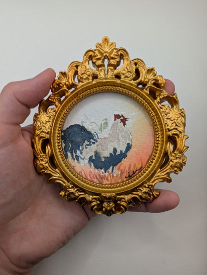 Mini Rooster Painting - Original Watercolor Art by Lora Cavallin