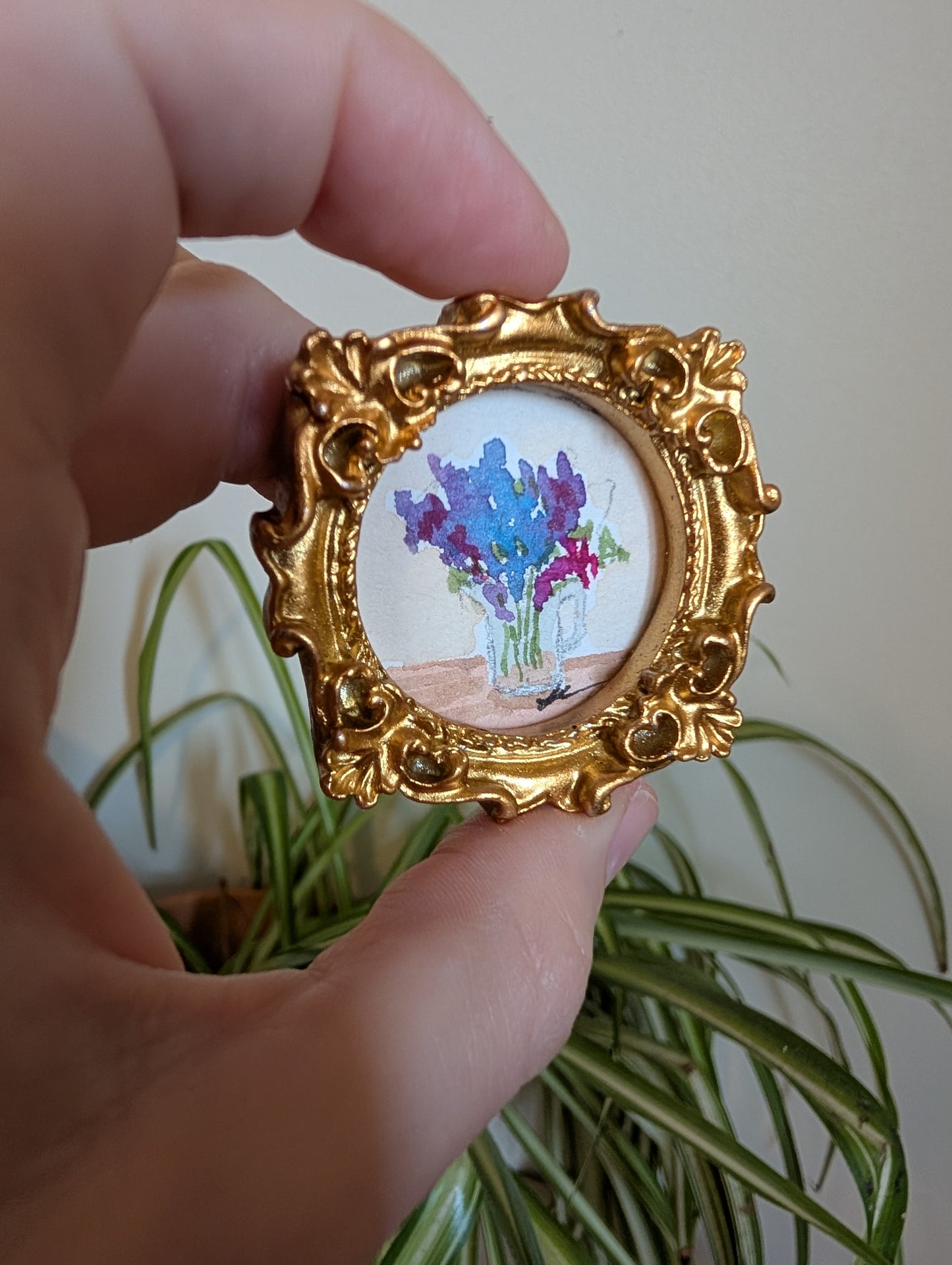 Mini Vase of Flowers Painting - Original Watercolor Art by Lora Cavallin
