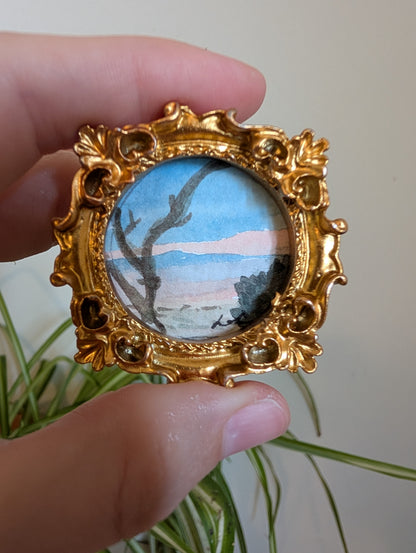 Mini Landscape Painting - Original Watercolor Art by Lora Cavallin