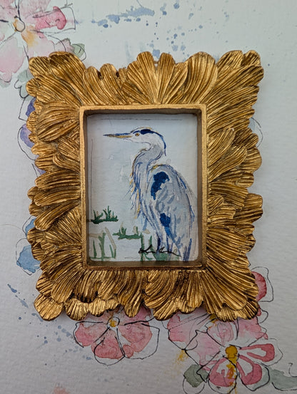 Mini Blue Heron Painting - Original Watercolor Art by Lora Cavallin
