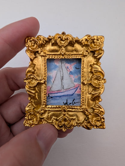 Mini Sailboat at Sunset Painting - Original Watercolor Art by Lora Cavallin