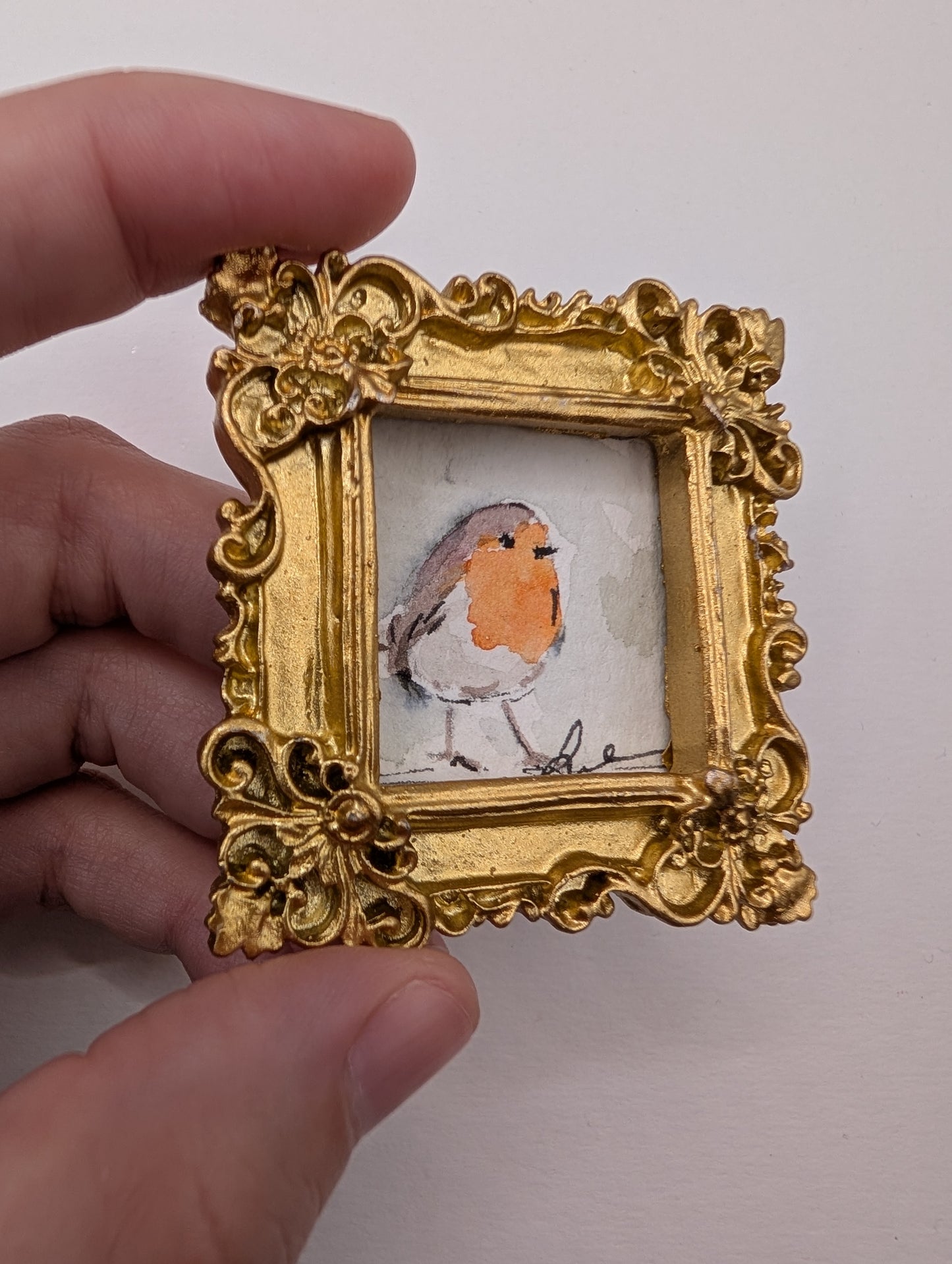 Mini Robin Bird Painting - Original Watercolor Art by Lora Cavallin