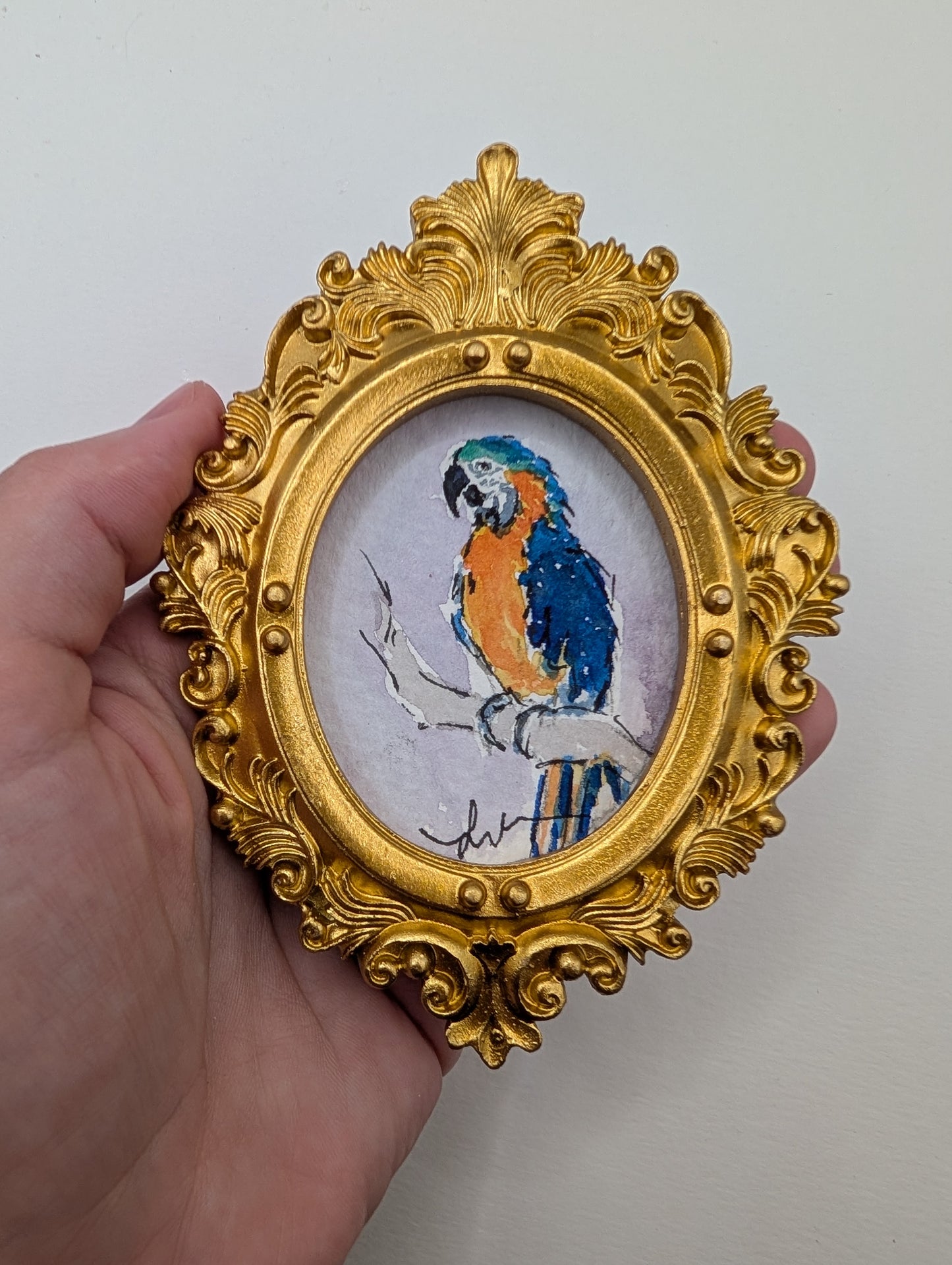 Mini Parrot Painting - Original Watercolor Art by Lora Cavallin