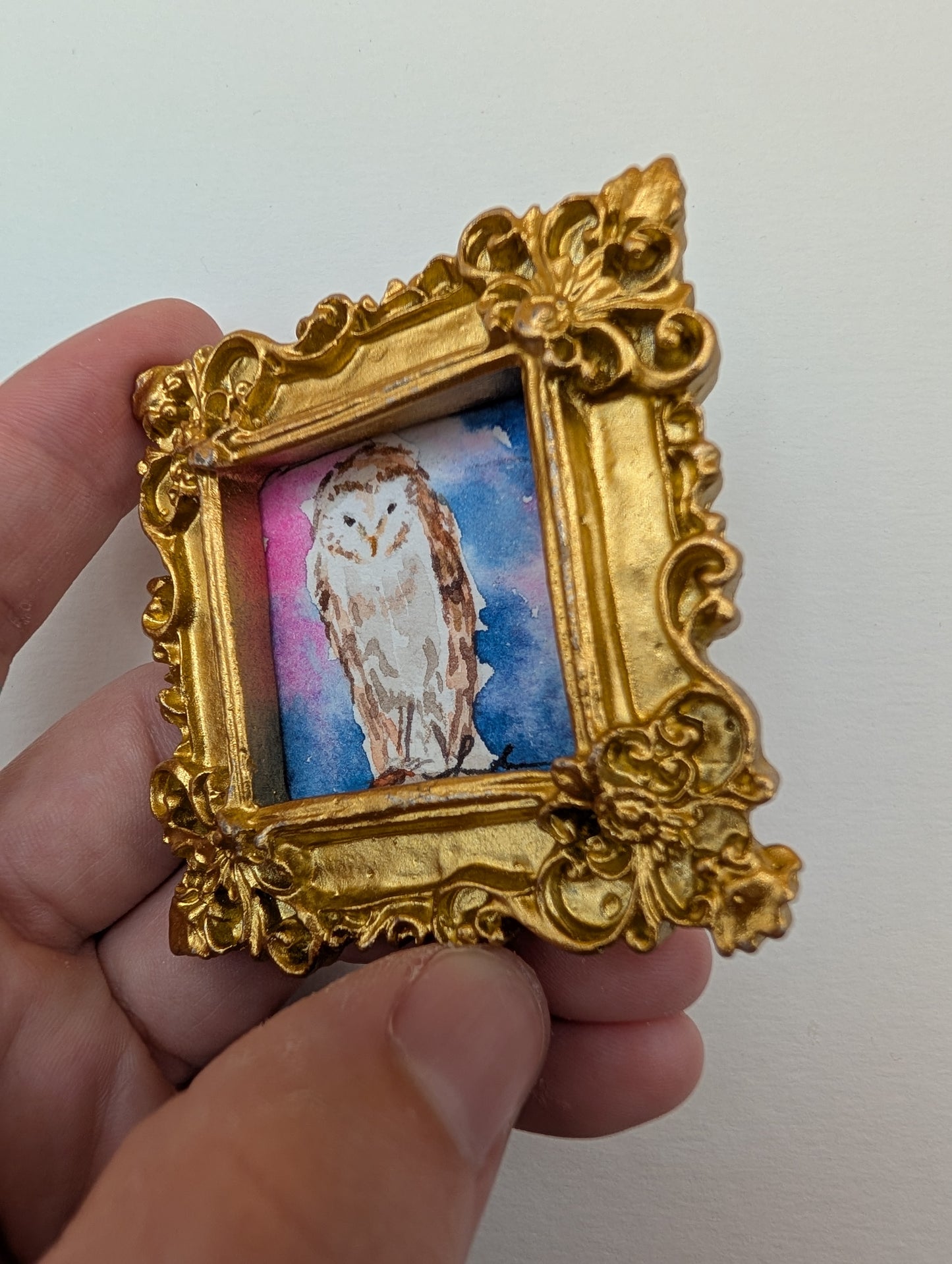 Mini Owl Painting - Original Watercolor Art by Lora Cavallin