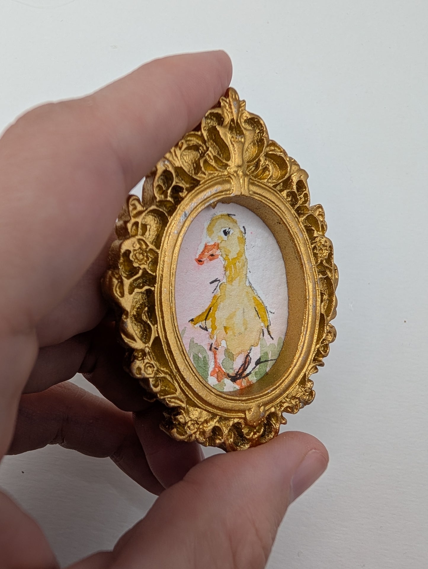 Mini Baby Duck Painting - Original Watercolor Art by Lora Cavallin