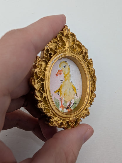Mini Baby Duck Painting - Original Watercolor Art by Lora Cavallin