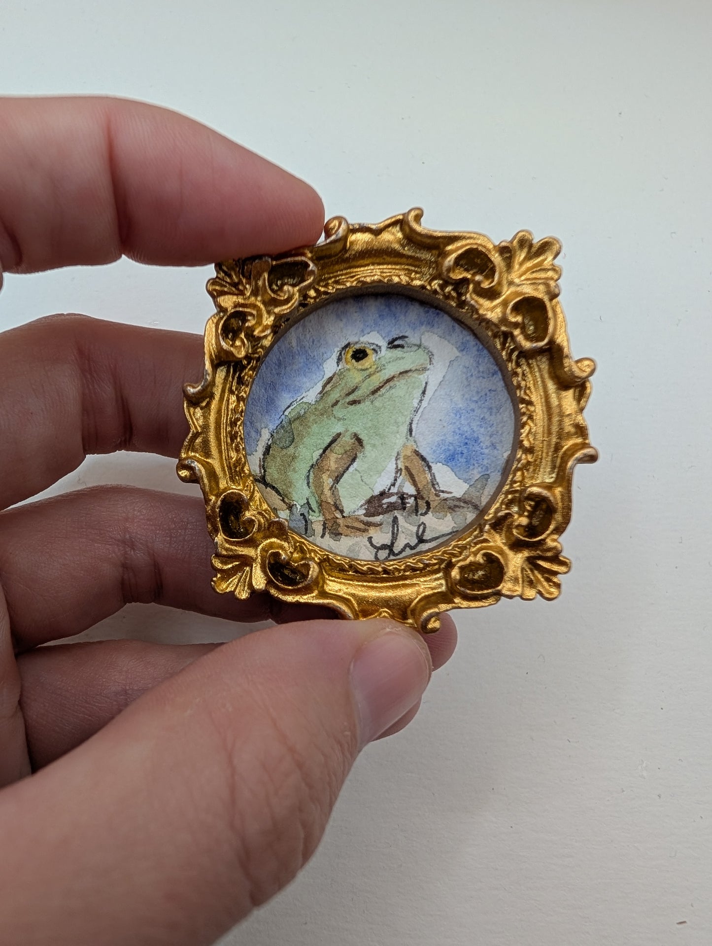 Mini Frog Painting - Original Watercolor Art by Lora Cavallin