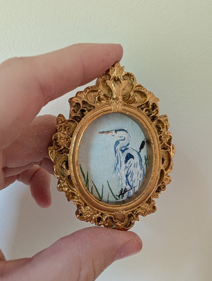 Mini Blue Heron Painting - Original Watercolor Art by Lora Cavallin