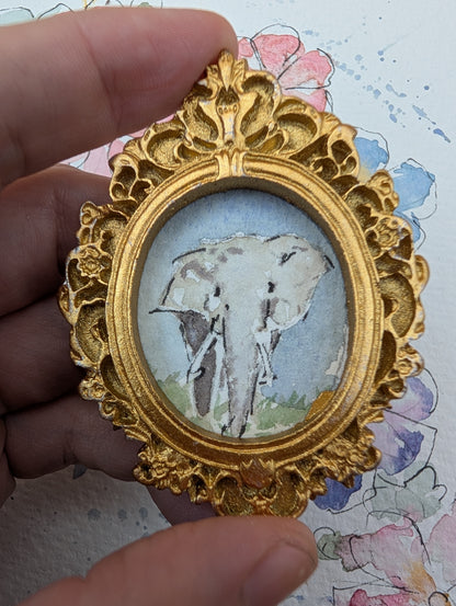 Mini Elephant Painting - Original Watercolor Art by Lora Cavallin
