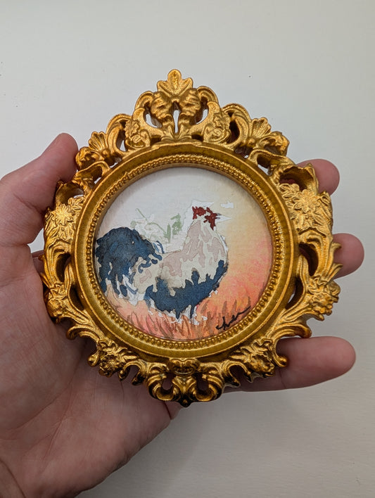 Mini Rooster Painting - Original Watercolor Art by Lora Cavallin