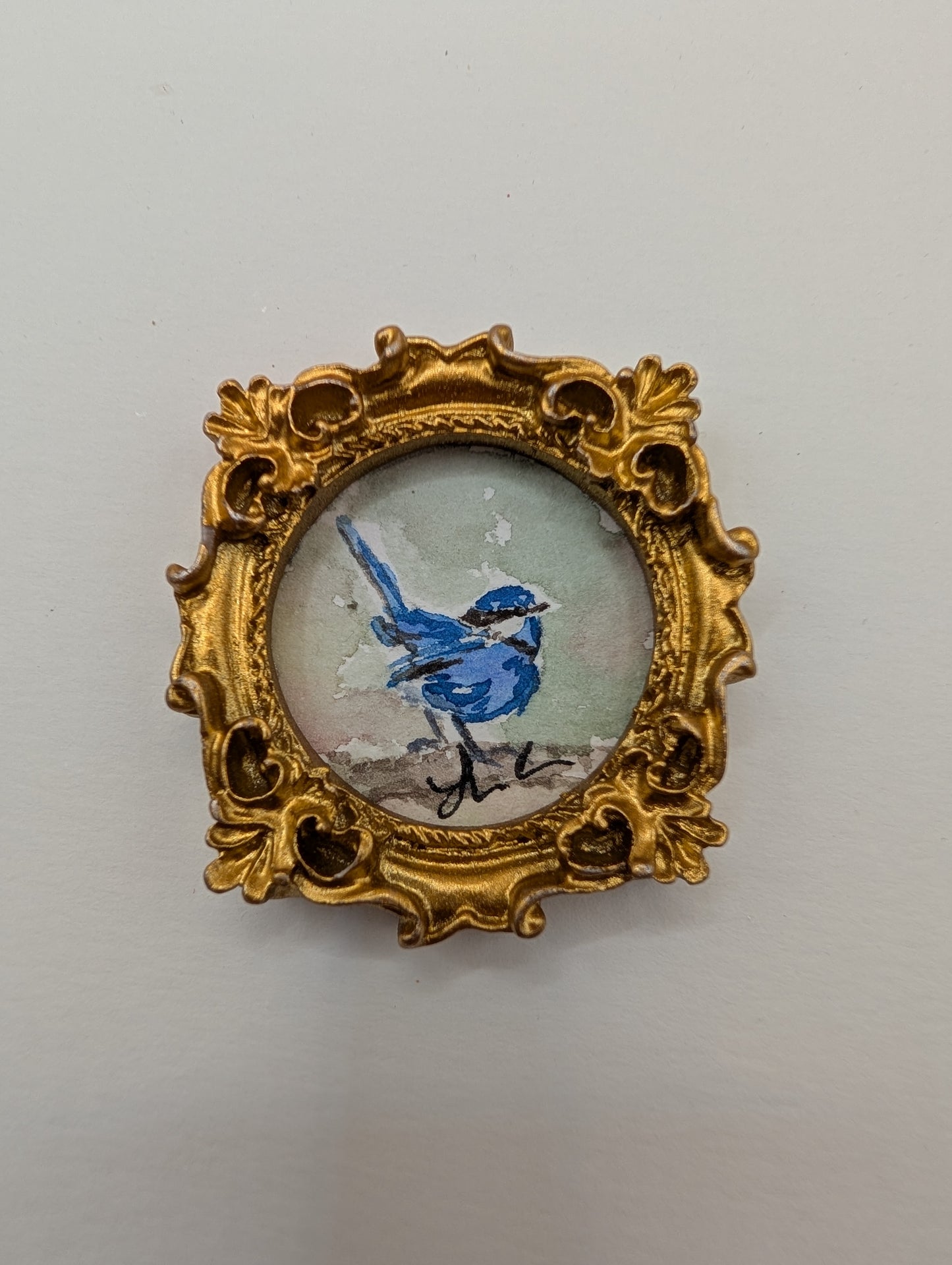 Mini Blue Fairy Wren Painting - Original Watercolor Art by Lora Cavallin