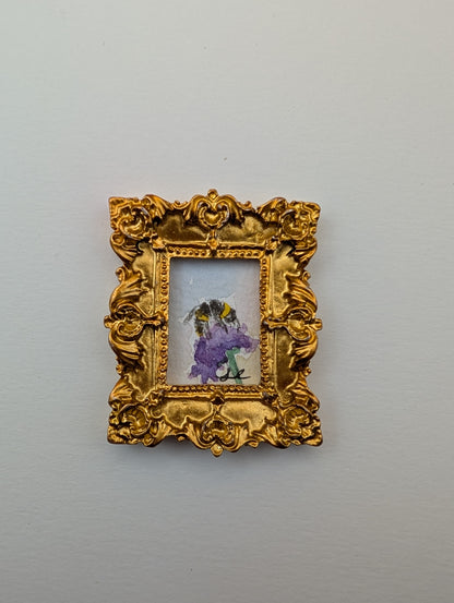 Mini Bee on Flower Painting - Original Watercolor Art by Lora Cavallin