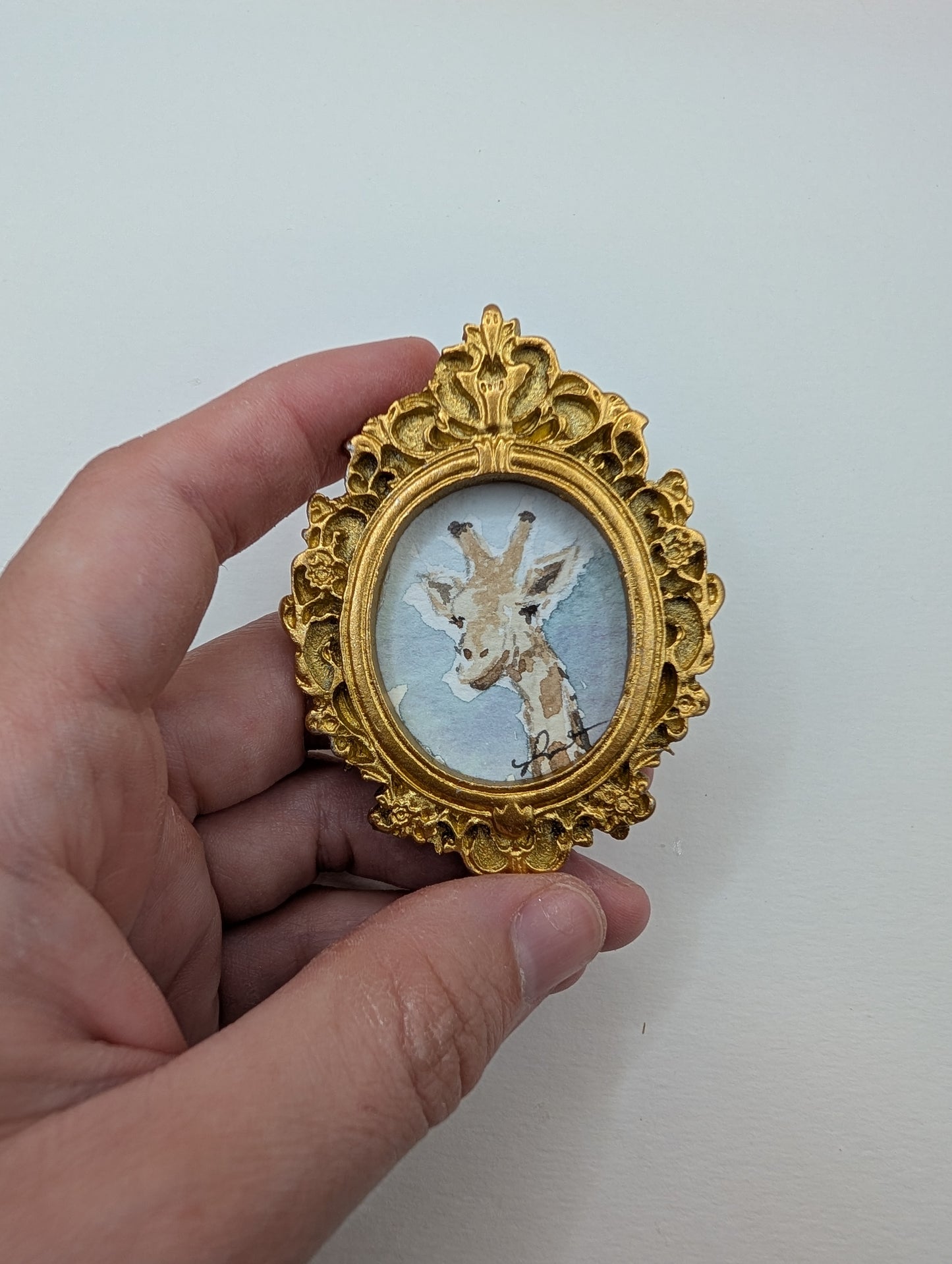 Mini Giraffe Painting - Original Watercolor Art by Lora Cavallin