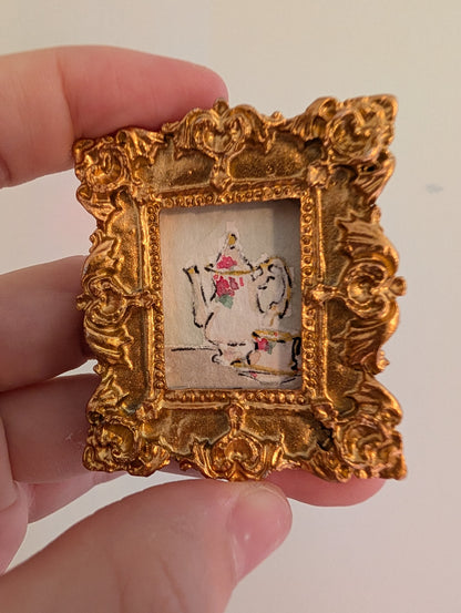 Mini Teapot and Teacup Painting - Original Watercolor Art by Lora Cavallin