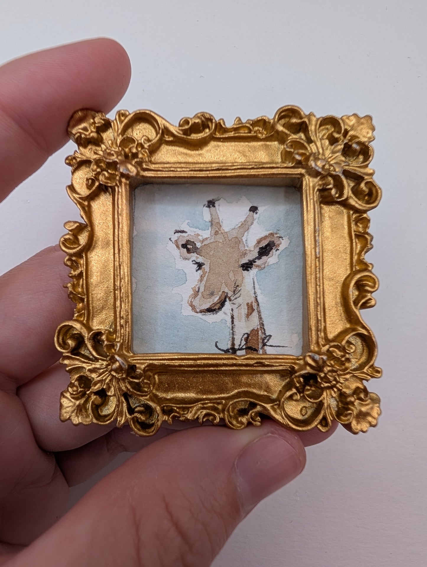 Mini Giraffe Painting - Original Watercolor Art by Lora Cavallin