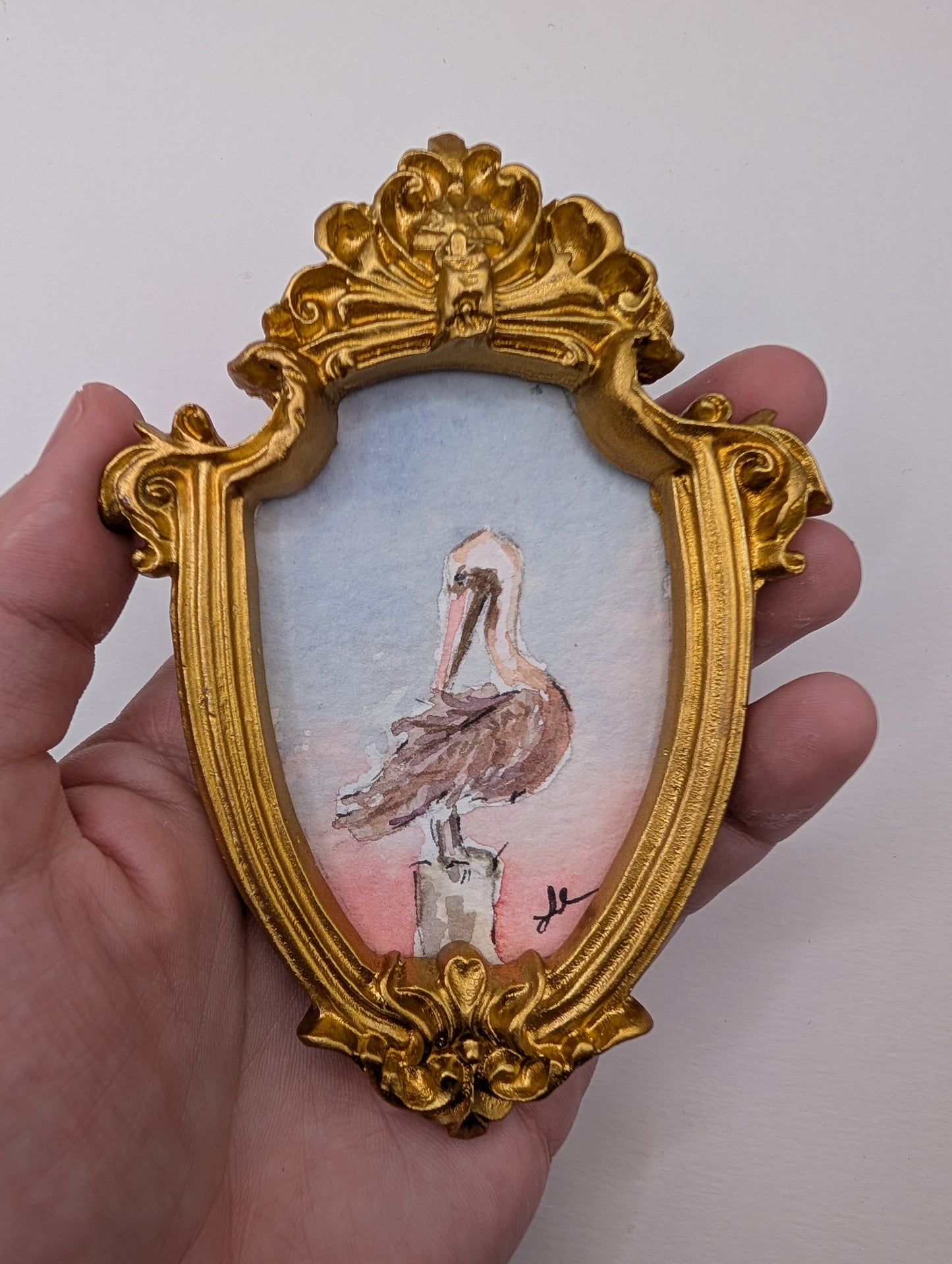 Mini Pelican Painting - Original Watercolor Art by Lora Cavallin
