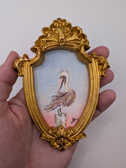 Mini Pelican Painting - Original Watercolor Art by Lora Cavallin