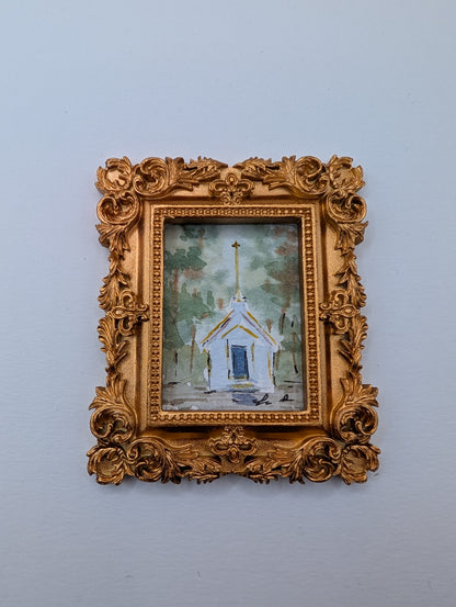 Mini Church Painting - Original Watercolor Art by Lora Cavallin