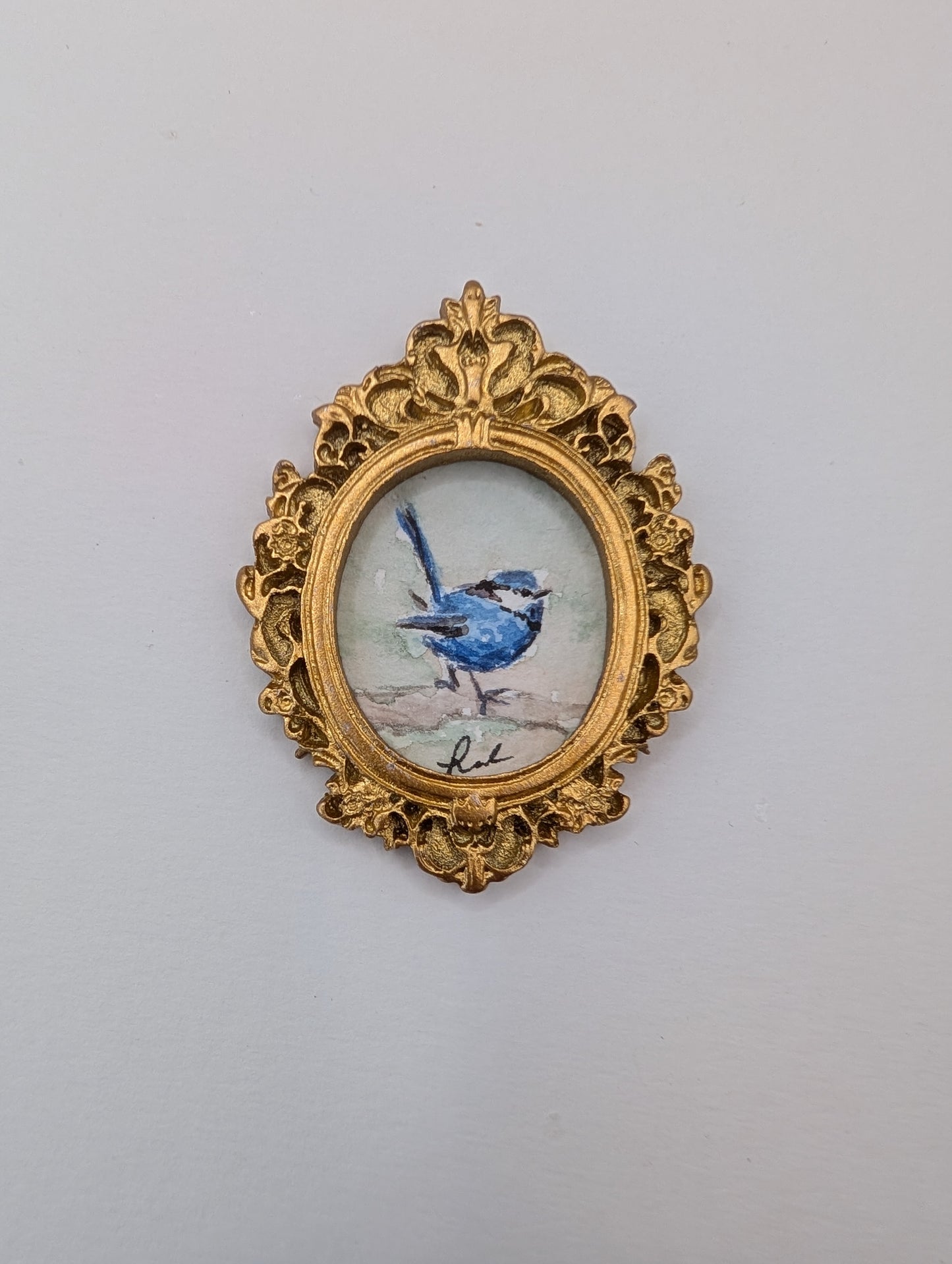 Mini Blue Fairy Wren Bird Painting - Original Watercolor Art by Lora Cavallin