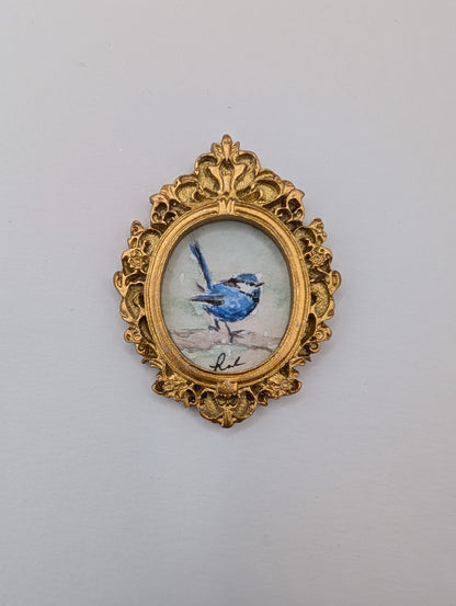 Mini Blue Fairy Wren Bird Painting - Original Watercolor Art by Lora Cavallin