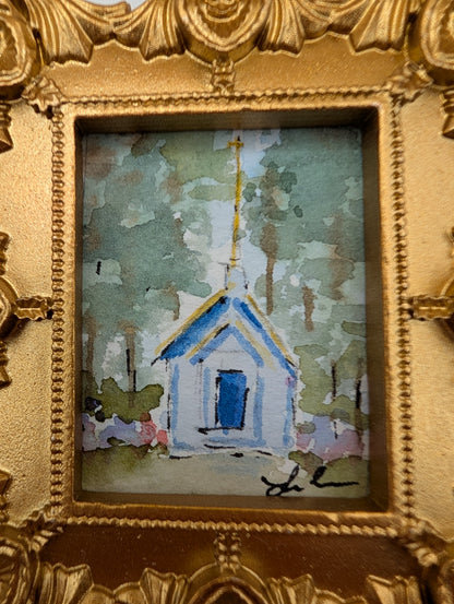 Mini Church Painting - Original Watercolor Art by Lora Cavallin