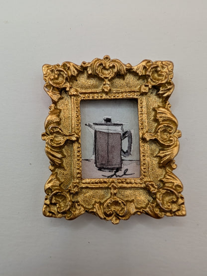 Mini French Press Coffee Pot Painting - Original Watercolor Art by Lora Cavallin