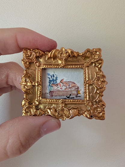 Mini Sleeping Cat Painting - Original Watercolor Art by Lora Cavallin