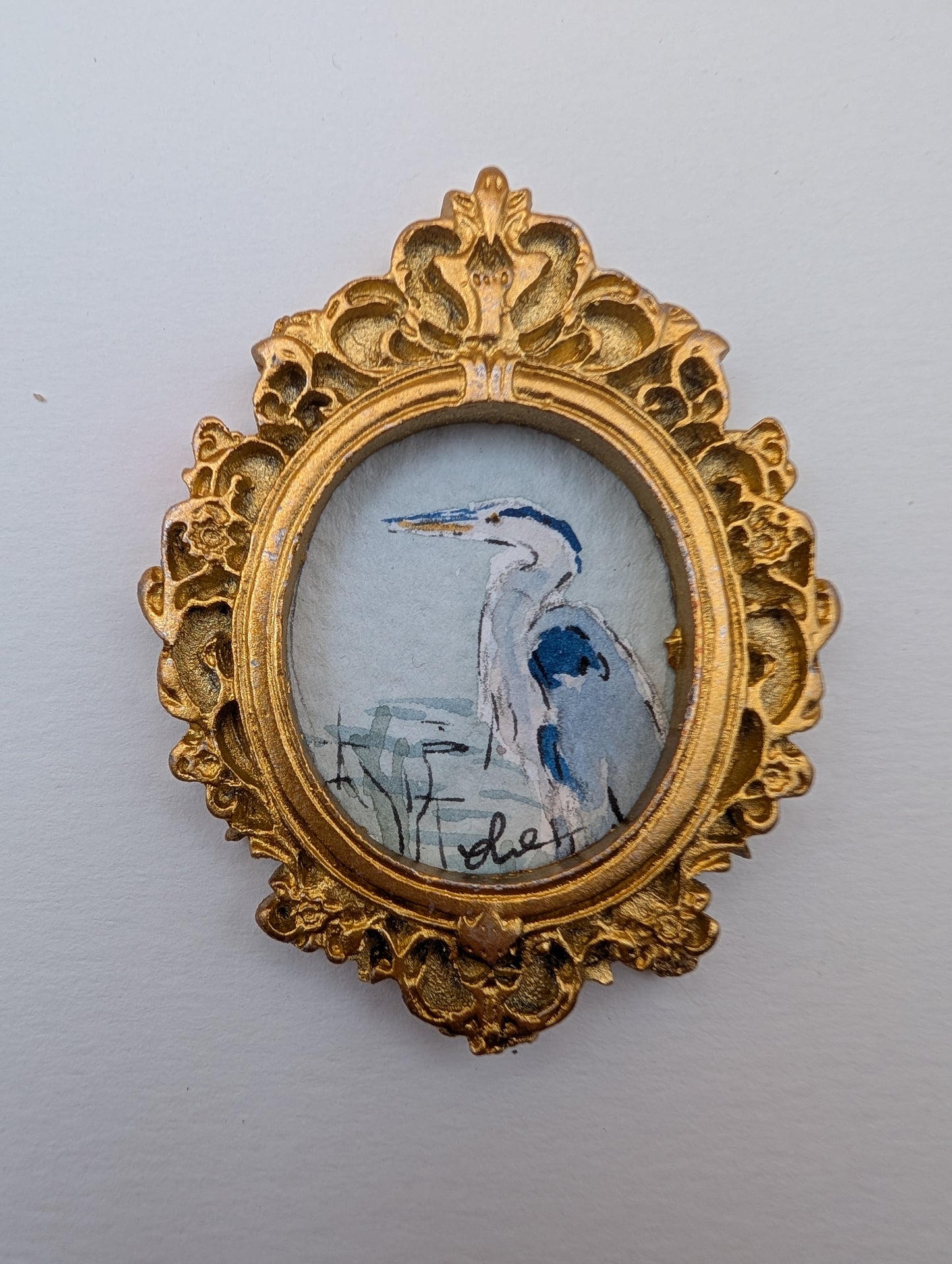Mini Blue Heron Painting - Original Watercolor Art by Lora Cavallin