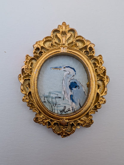 Mini Blue Heron Painting - Original Watercolor Art by Lora Cavallin