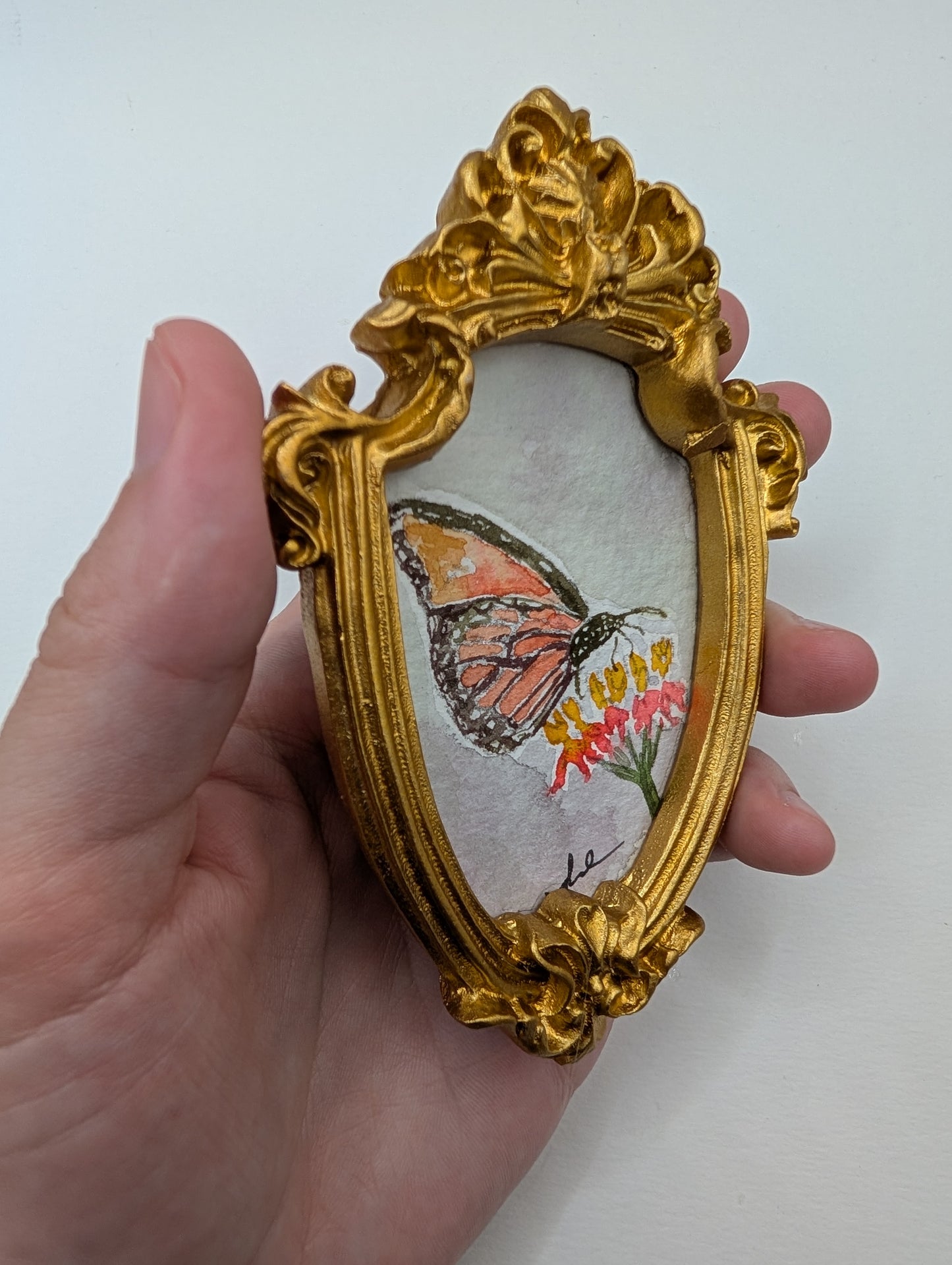 Mini Butterfly on Flower Painting - Original Watercolor Art by Lora Cavallin