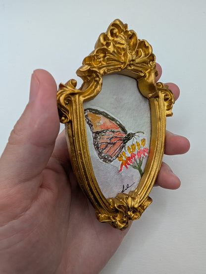 Mini Butterfly on Flower Painting - Original Watercolor Art by Lora Cavallin