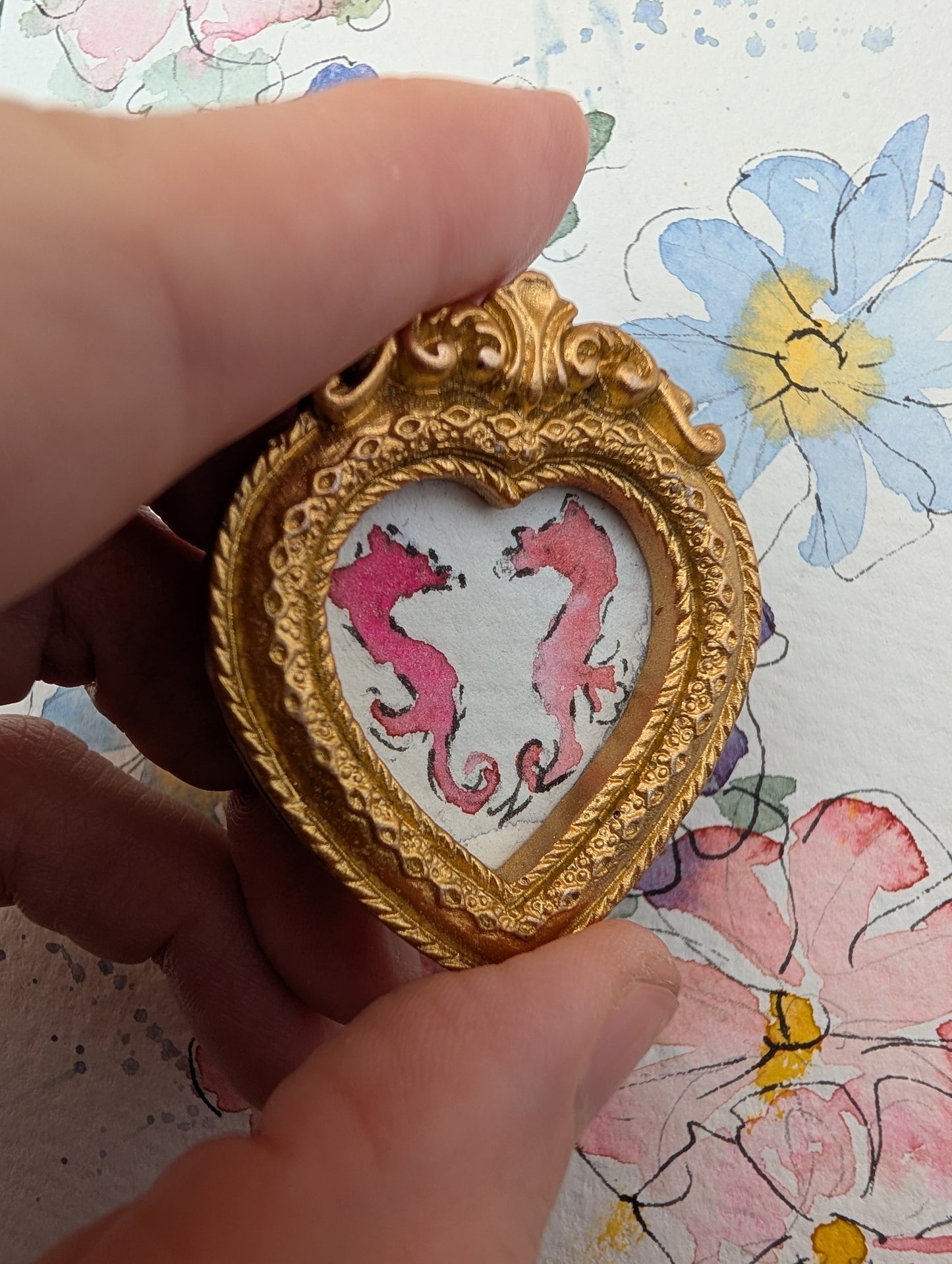 Mini Seahorse Painting - Original Watercolor Art by Lora Cavallin