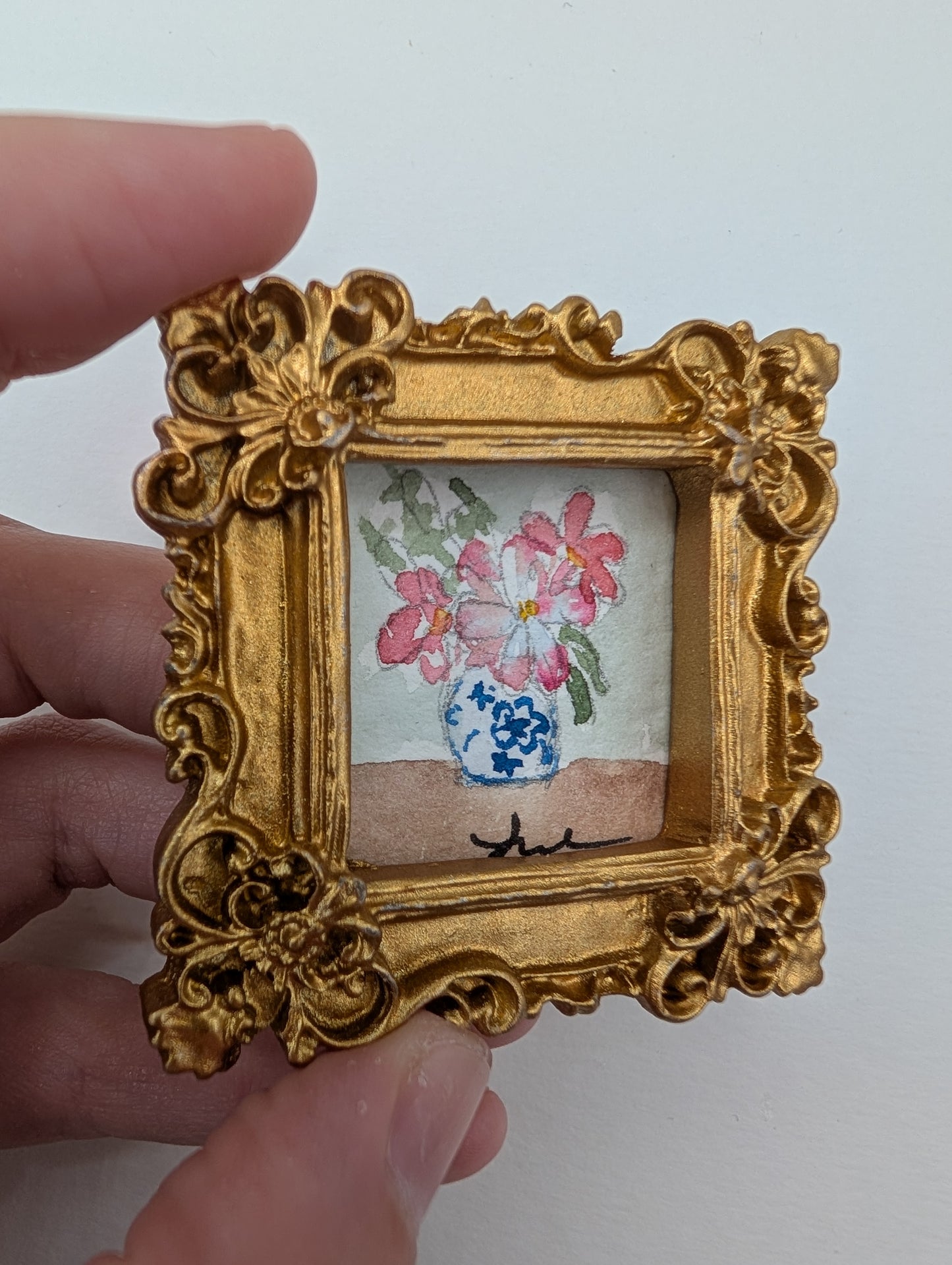 Mini Vase of Flowers Painting - Original Watercolor Art by Lora Cavallin