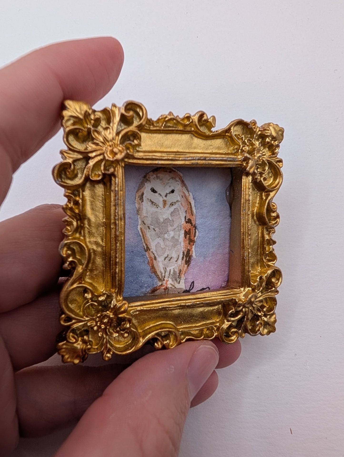 Mini Owl Painting - Original Watercolor Art by Lora Cavallin